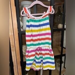 Mini Boden romper striped rainbow playsuit drawstring pockets ruffle sleeveless